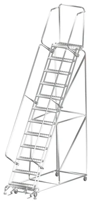 Ballymore 12-Step Stainless Steel Rolling Ladder, 32" base, 14" top step