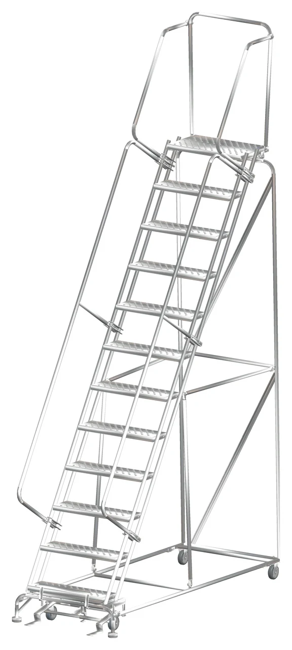 Ballymore 12-Step Stainless Steel Rolling Ladder, 32" base, 14" top step