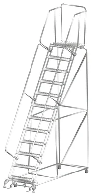 Ballymore 12-Step Stainless Steel Rolling Ladder, 32" base, 21" top step