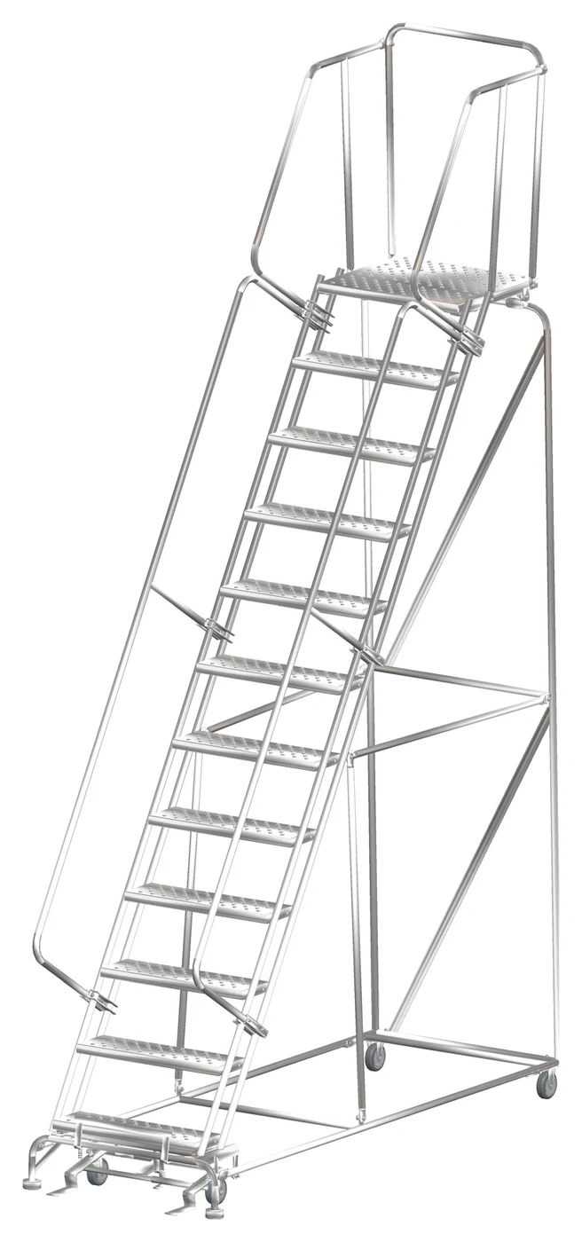 Ballymore 12-Step Stainless Steel Rolling Ladder, 32" base, 21" top step