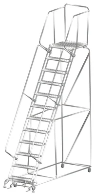 Ballymore 12-Step Stainless Steel Rolling Ladder, 32" base, 28" top step
