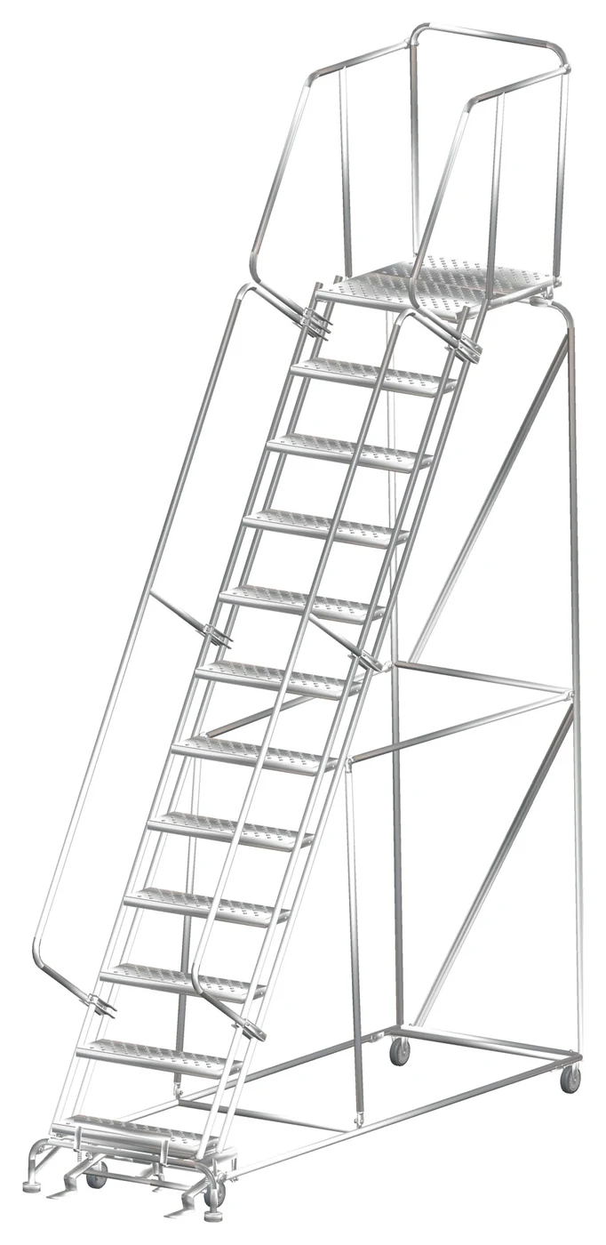 Ballymore 12-Step Stainless Steel Rolling Ladder, 32" base, 28" top step