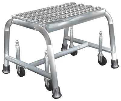 Ballymore 1-Step Stainless Steel Rolling Ladder, 18" base, 10" top step, serrated tread, factory setup