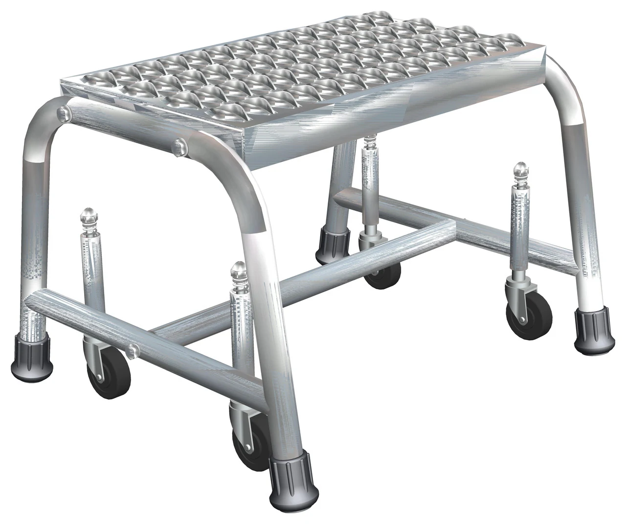 Ballymore 1-Step Stainless Steel Rolling Ladder, 18" base, 10" top step, serrated tread, factory setup