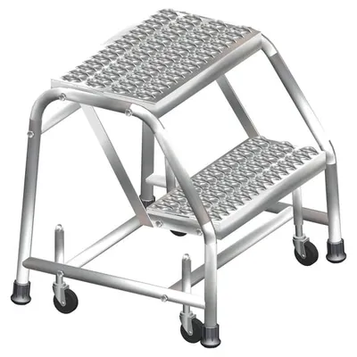 Ballymore SS2N30 2-Step Stainless Steel Rolling Step Stool with Spring Loaded Casters