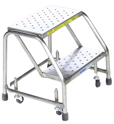 Ballymore 2-Step Stainless Steel Rolling Ladder, 30" base, 10" top step, no handrails