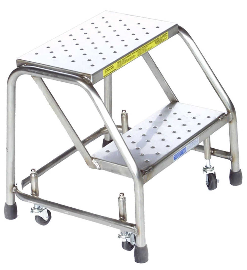 Ballymore 2-Step Stainless Steel Rolling Ladder, 30" base, 10" top step, no handrails