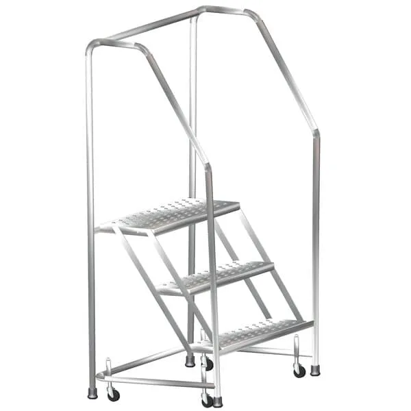 Ballymore SS330 3-Step Stainless Steel Rolling Step Stool with Spring Loaded Casters