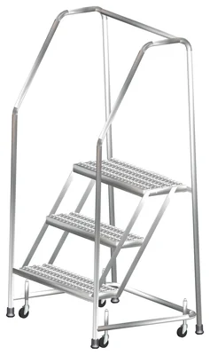Ballymore 3-Step Stainless Steel Rolling Ladder, 30" base, 10" top step