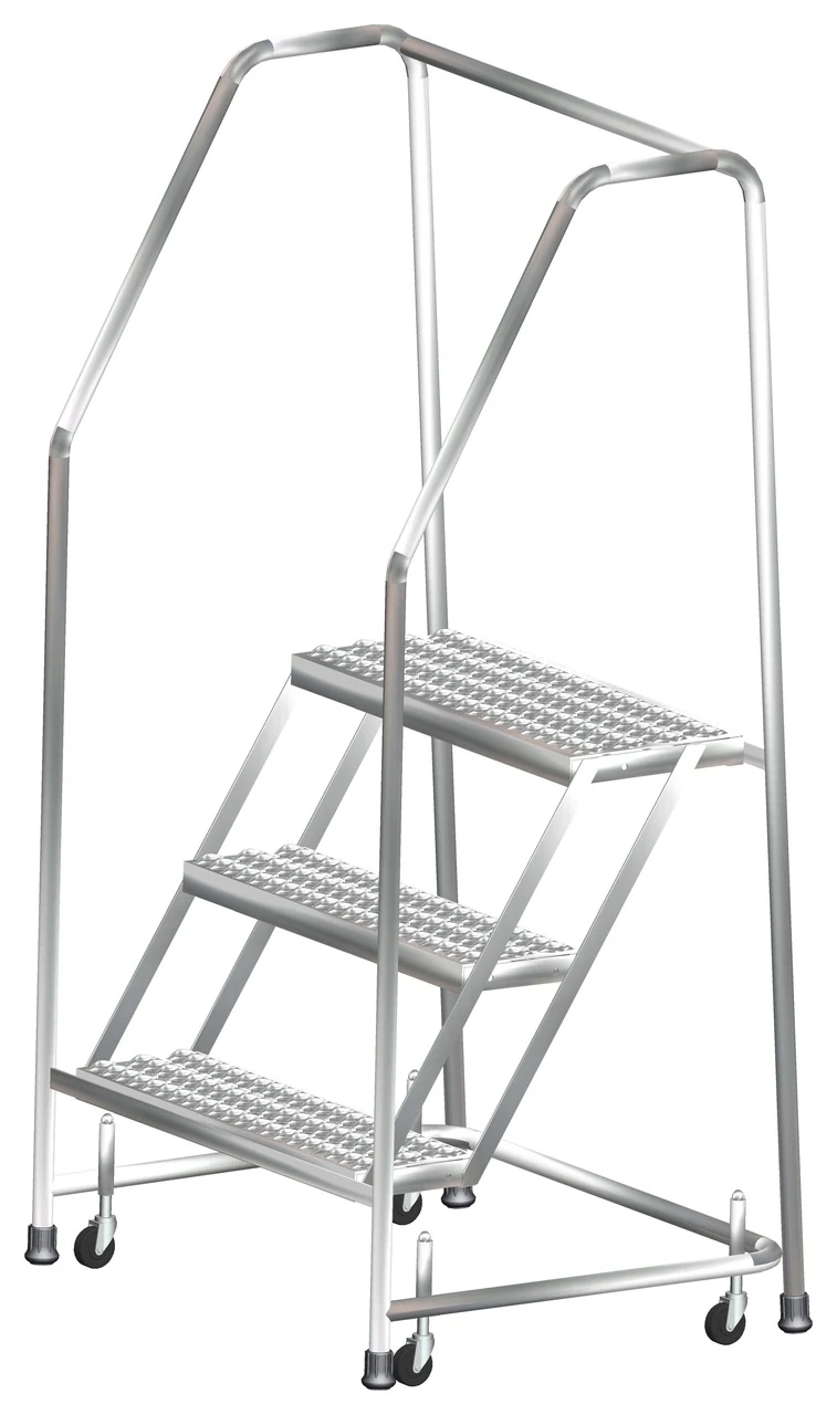 Ballymore 3-Step Stainless Steel Rolling Ladder, 30" base, 10" top step