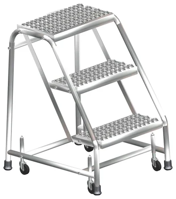 Ballymore 3-Step Stainless Steel Rolling Ladder, 20" base, 10" top step, serrated tread, factory setup