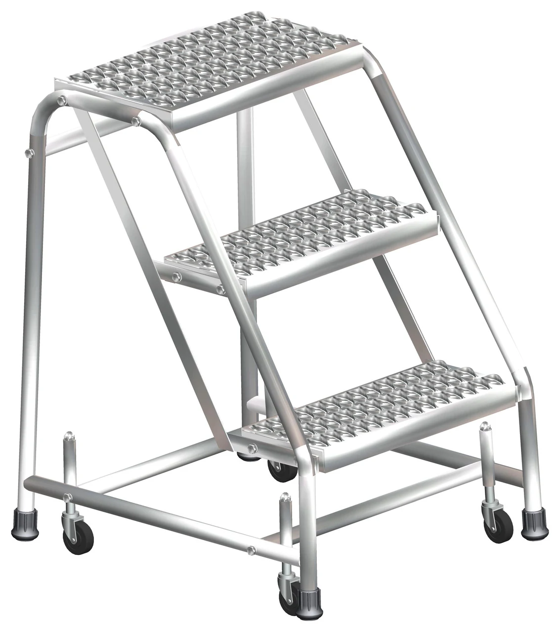 Ballymore 3-Step Stainless Steel Rolling Ladder, 20" base, 10" top step, serrated tread, factory setup