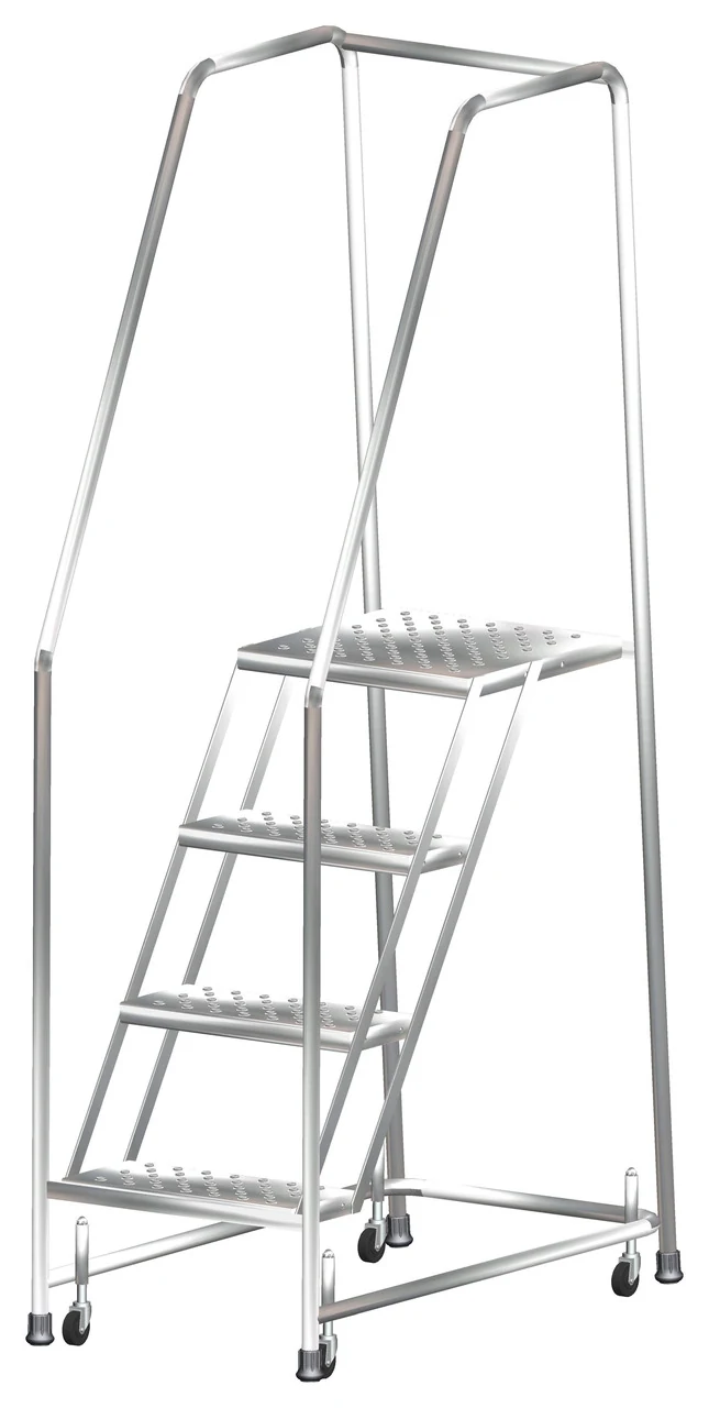 Ballymore 4-Step Stainless Steel Rolling Ladder, 20" base, 14" top step