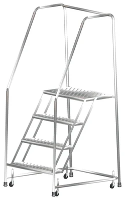 Ballymore 4-Step Stainless Steel Rolling Ladder, 30" base, 14" top step