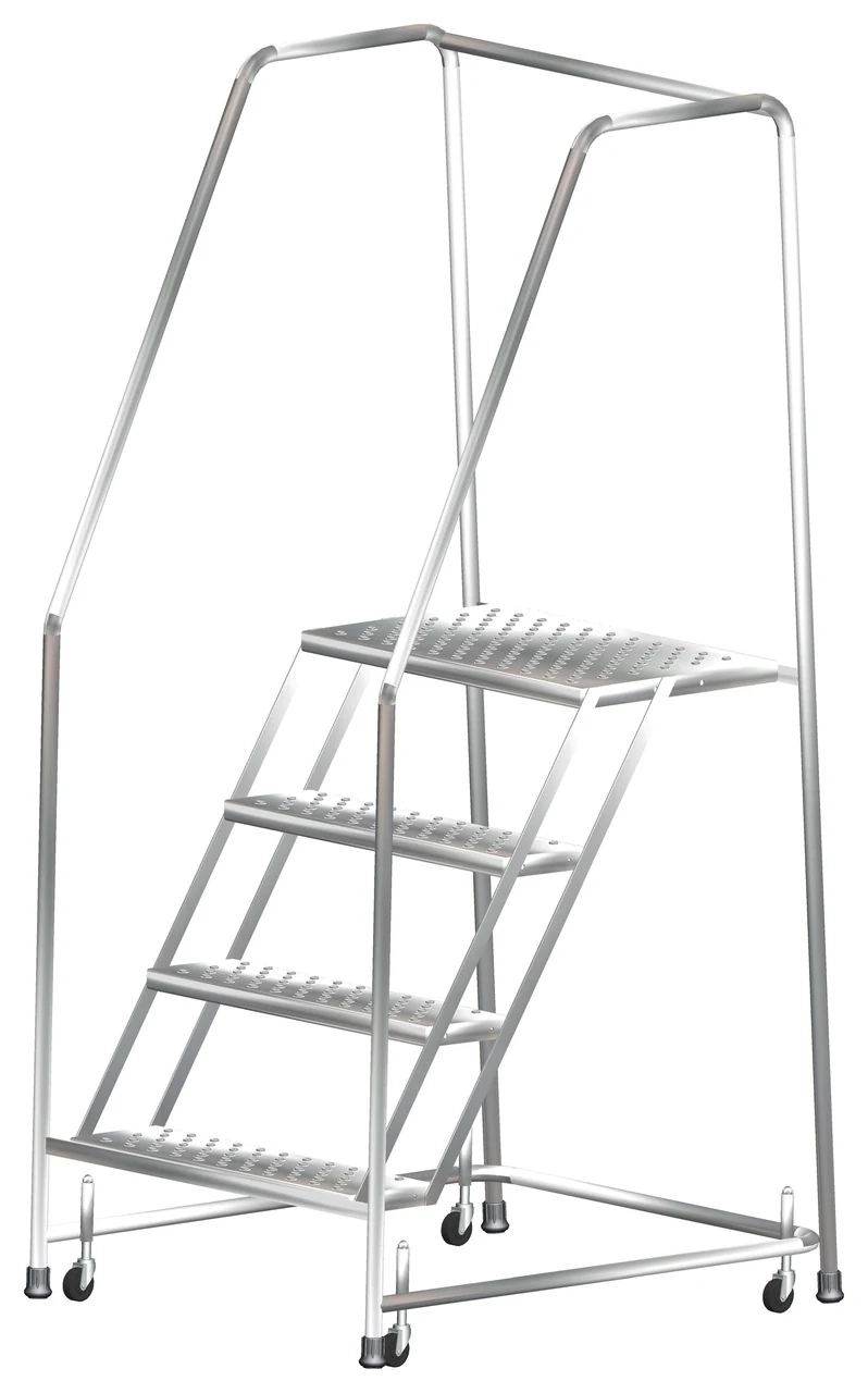 Ballymore 4-Step Stainless Steel Rolling Ladder, 30" base, 14" top step