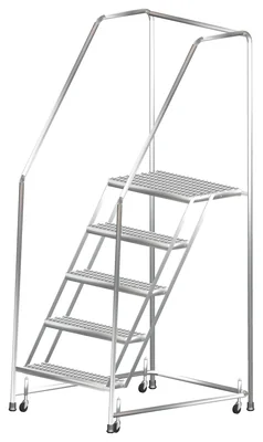 Ballymore 5-Step Stainless Steel Rolling Ladder, 20" base, 14" top step