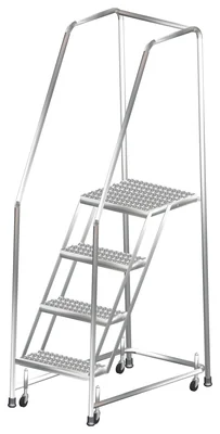 Ballymore Spring-Loaded Caster 6-Step Stainless Steel Rolling Ladder, 24" base, 14" top step