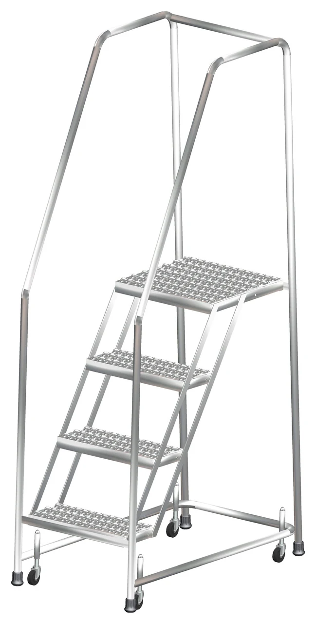 Ballymore Spring-Loaded Caster 6-Step Stainless Steel Rolling Ladder, 24" base, 14" top step