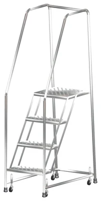 Ballymore Spring-Loaded Caster 7-Step Stainless Steel Rolling Ladder, 24" base, 14" top step