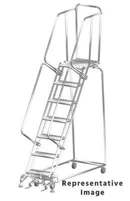 Ballymore 7-Step Stainless Steel Rolling Ladder, 30" base, 28" top step