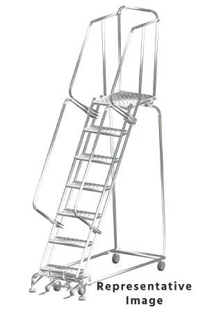 Ballymore 7-Step Stainless Steel Rolling Ladder, 30" base, 28" top step
