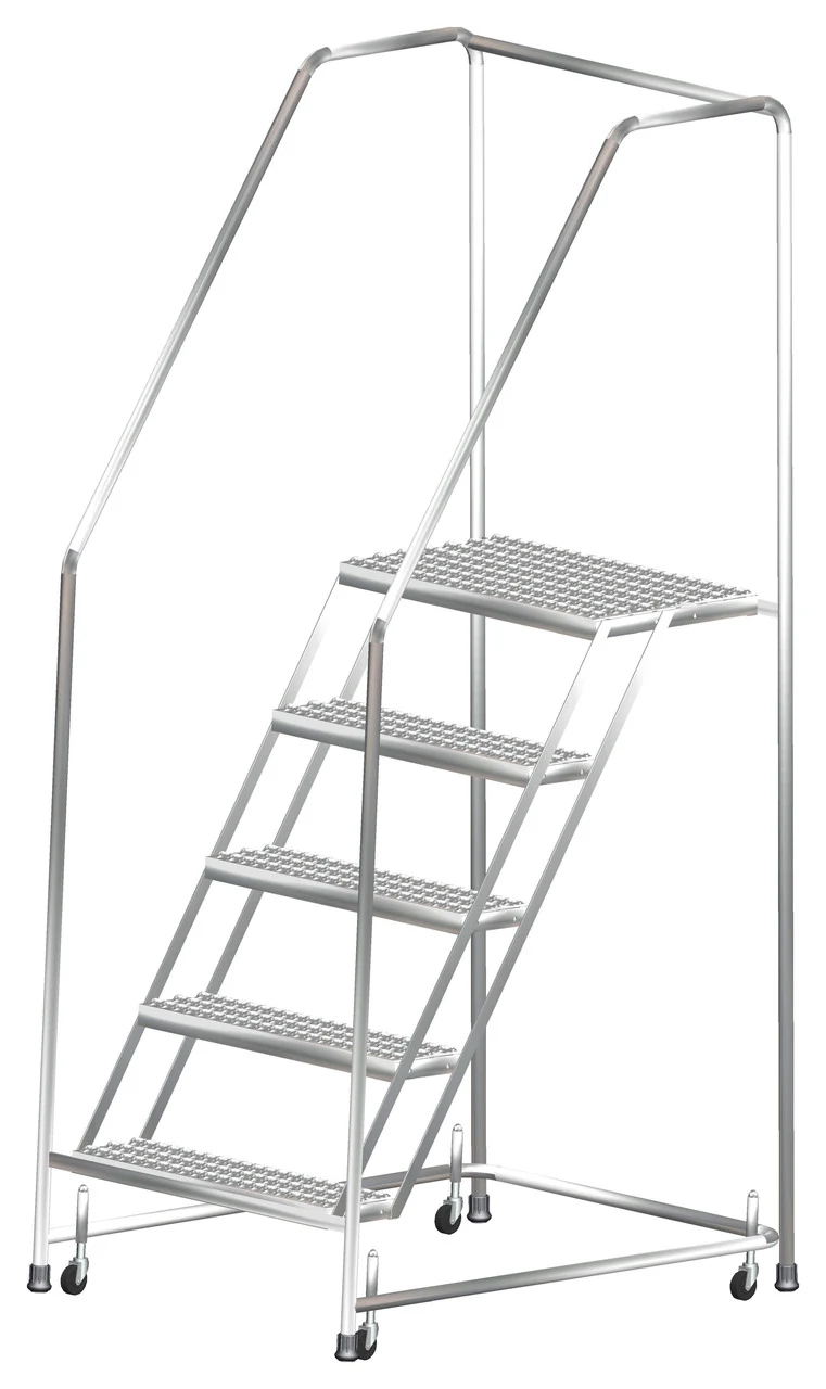 Ballymore 7-Step Stainless Steel Rolling Ladder, 30" base, 14" top step