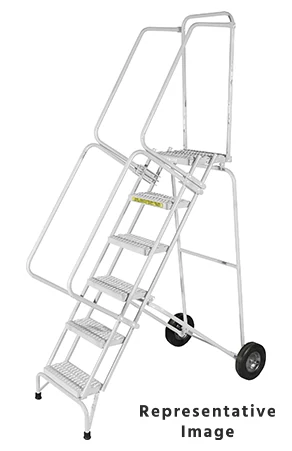 Ballymore Fold-N-Store 11-Step Stainless Steel Rolling Ladder, 30" base, 14" top step