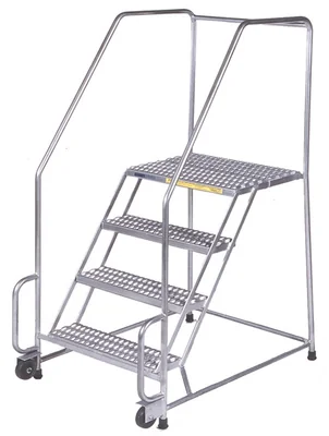 Ballymore Tilt & Roll 3-Step Stainless Steel Rolling Ladder, 20" base, 28" top step