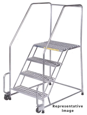 Ballymore Tilt & Roll 3-Step Stainless Steel Rolling Ladder, 30" base, 10" top step