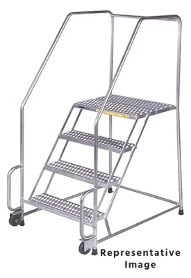 Ballymore Tilt & Roll 4-Step Stainless Steel Rolling Ladder, 30" base, 28" top step