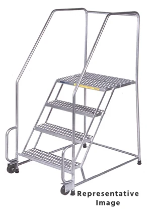 Ballymore Tilt & Roll 4-Step Stainless Steel Rolling Ladder, 30" base, 28" top step
