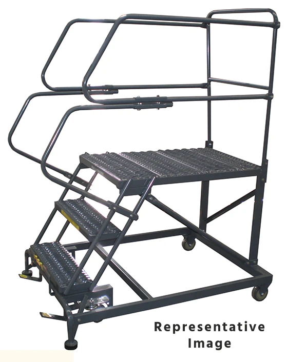 Ballymore 50° Stairway Slope 3-Step Single Entry Work Platform, 33" base, 48" long platform, with handrails, serrated tread