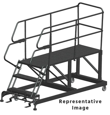 Ballymore 50° Stairway Slope 3-Step Single Entry Work Platform, 33" base, 72" long platform, with handrails, serrated tread