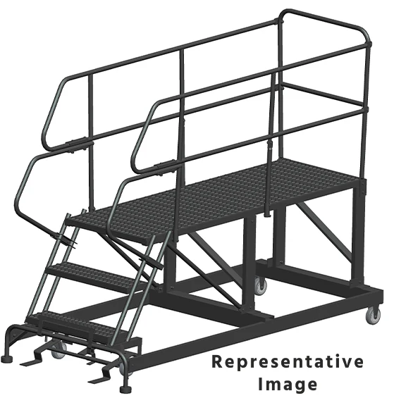 Ballymore 50° Stairway Slope 3-Step Single Entry Work Platform, 33" base, 72" long platform, with handrails, serrated tread