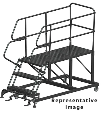 Ballymore 50° Stairway Slope 3-Step Single Entry Work Platform, 38" base, 72" long platform, with handrails, serrated tread