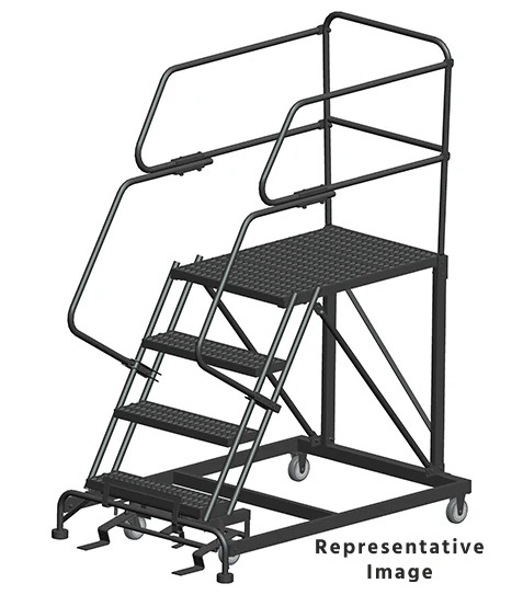 Ballymore 50° Stairway Slope 4-Step Single Entry Work Platform, 38" base, 36" long platform, with handrails, serrated tread