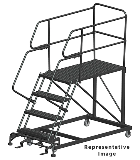 Ballymore 50° Stairway Slope 4-Step Single Entry Work Platform, 38" base, 48" long platform, with handrails, serrated tread