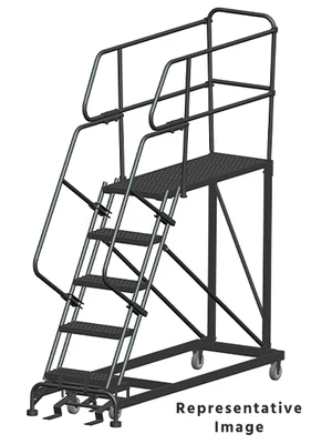 Ballymore 50° Stairway Slope 5-Step Single Entry Work Platform, 33" base, 60" long platform, with handrails, serrated tread