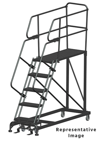 Ballymore 50° Stairway Slope 5-Step Single Entry Work Platform, 33" base, 60" long platform, with handrails, serrated tread