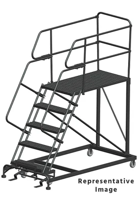 Ballymore 50° Stairway Slope 5-Step Single Entry Work Platform, 38" base, 48" long platform, with handrails, serrated tread