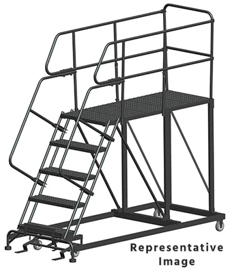 Ballymore 50° Stairway Slope 5-Step Single Entry Work Platform, 38" base, 60" long platform, with handrails, serrated tread