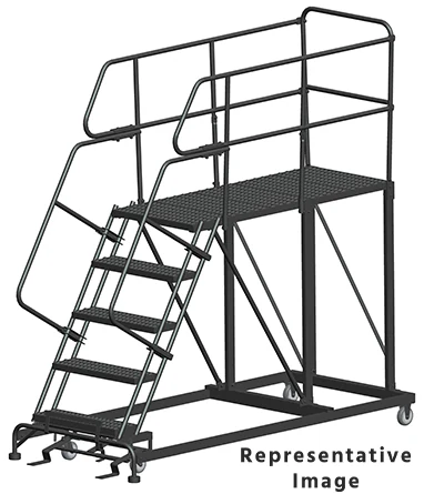 Ballymore 50° Stairway Slope 5-Step Single Entry Work Platform, 38" base, 60" long platform, with handrails, serrated tread