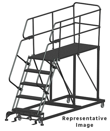 Ballymore 50° Stairway Slope 5-Step Single Entry Work Platform, 38" base, 72" long platform, with handrails, serrated tread
