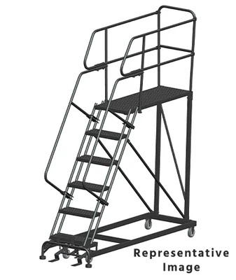 Ballymore 50° Stairway Slope 6-Step Single Entry Work Platform, 33" base, 60" long platform, with handrails, serrated tread
