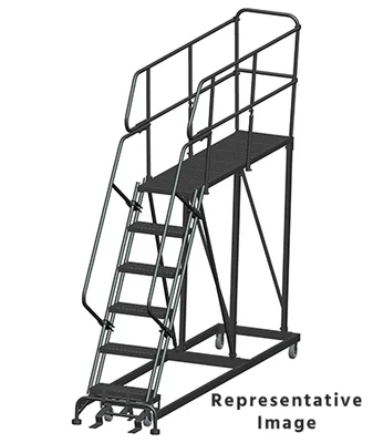Ballymore 50° Stairway Slope 6-Step Single Entry Work Platform, 33" base, 72" long platform, with handrails, serrated tread