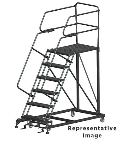 Ballymore 50° Stairway Slope 6-Step Single Entry Work Platform, 38" base, 36" long platform, with handrails, serrated tread