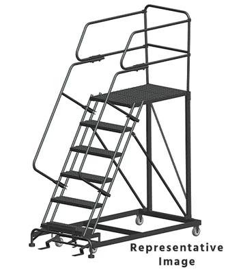Ballymore 50° Stairway Slope 6-Step Single Entry Work Platform, 38" base, 48" long platform, with handrails, serrated tread