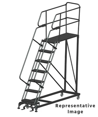 Ballymore 50° Stairway Slope 7-Step Single Entry Work Platform, 33" base, 60" long platform, with handrails, serrated tread