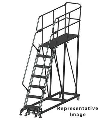 Ballymore 50° Stairway Slope 7-Step Single Entry Work Platform, 33" base, 72" long platform, with handrails, serrated tread