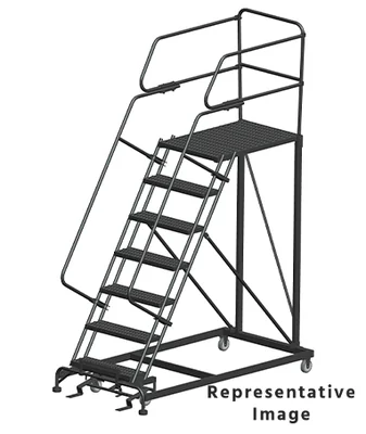 Ballymore 50° Stairway Slope 7-Step Single Entry Work Platform, 38" base, 36" long platform, with handrails, serrated tread